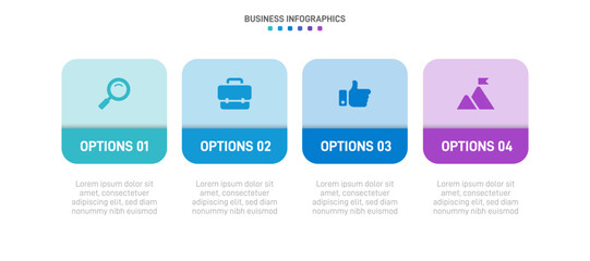 Naklejka premium Timeline infographic with infochart. Modern presentation template with 4 spets for business process. Website template on white background for concept modern design. Horizontal layout.
