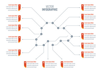 fourteen steps infographic template. infographic template for annual report, magazine, business, industry, education world. futuristic and tech info template