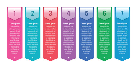 colorful stripes, arrow marked infographic template. annual report, magazine, internet, web information template. seven steps business infographic template