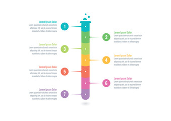 Colorful test tube infographic template. Business, internet, web, annual report, book, magazine infographic template. seven option informational templates