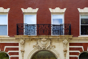 Vintage Charm: Exterior detail of an old residential building in Brookline MA, USA