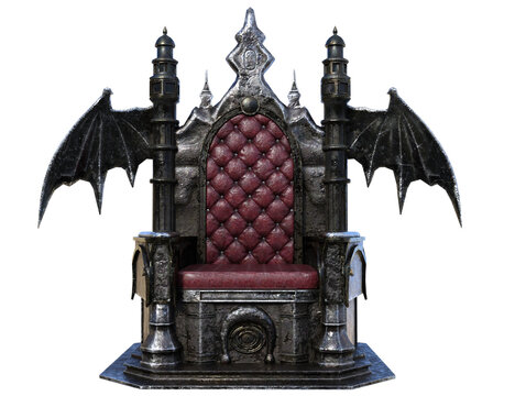 A 3d rendered fantasy gothic throne with bat wings as an overlay 