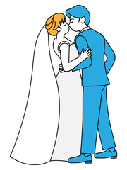 結婚式でキスをする新郎新婦