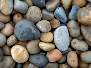 Zen-Like Beachscape with Smooth Pebbles on the Shore: Tranquil Coastal Scene with Polished Stones, Perfect for Relaxation and Nature-Themed Designs