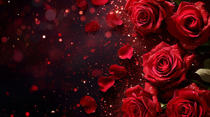 card wallpaper banner with red roses for valentine's day - obrazy, fototapety, plakaty