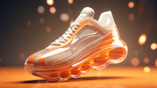 fashionable sneaker on an abstract background of trendy apricot crush color