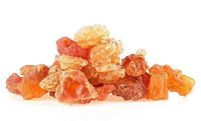 Pile of natural frankincense Olibanum isolated on a white background