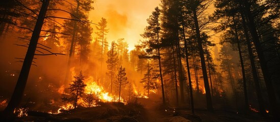 Human-caused fire ignites catastrophic forest blaze. - obrazy, fototapety, plakaty