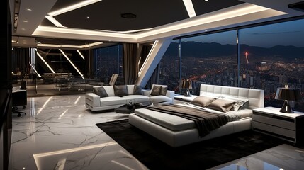 Bedroom of the future with city views