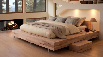 Large wooden bed closeup