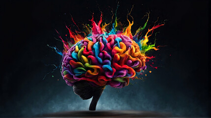 Exploding brain in vibrant colors. creativity with mind-blowing concept.