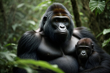 Obraz premium Gorilla mother with a baby