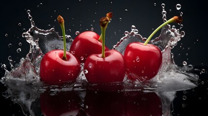 Fresh Cherries in Dynamic Water Splash - obrazy, fototapety, plakaty