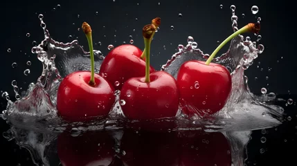 Foto op Aluminium Fresh Cherries in Dynamic Water Splash © Rax Qiu