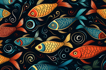 Image of Painted fish pattern background, under water art illustration printed on Printed Glass Basin Splashbacks