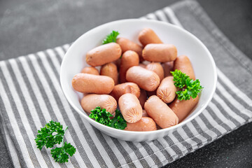 sausages pork fresh meat tasty eating fast food cooking appetizer meal food snack on the table copy space food background rustic top view