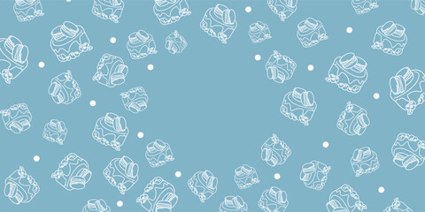 Vector illustration. Contour pattern. Cakes, donuts, croissants, macarons in sketch style. Hand drawn food elements. Desserts and sweets food doodle background with copy space for text.