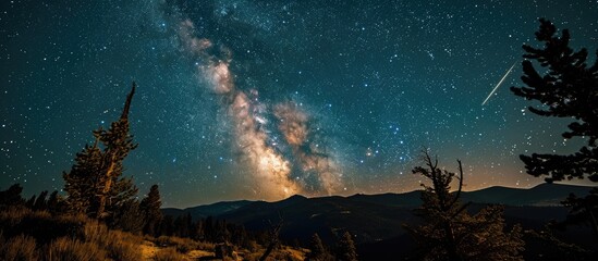 Summer Perseids Meteor Shower featuring Milky Way in Oregon's Cascade Siskiyou National Monument,...