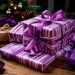 papel de regalo navideño para envolver regalos con color morado