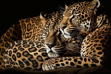 Jaguar couple cuddling on Valentine's Day. Generative AI