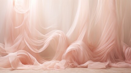  a room with sheer curtains and a light pink curtain on the side of the room and a light pink curtain on the other side of the room. - obrazy, fototapety, plakaty