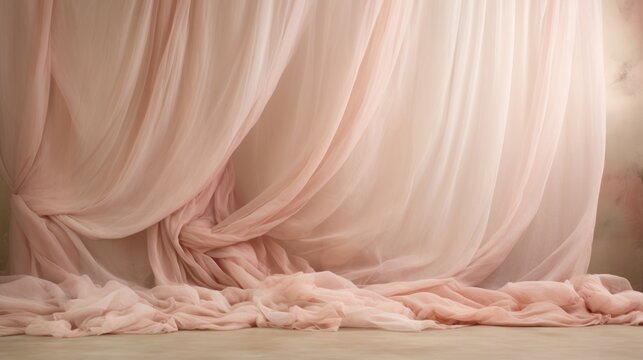  a room with a pink curtain and a bed with a white comforter and a pink blanket on the floor.