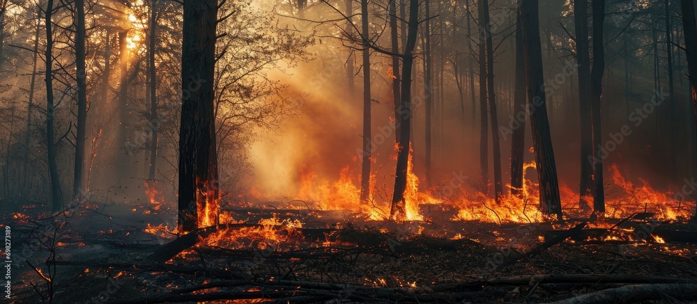 Sticker Forest fire in a mix of woods.