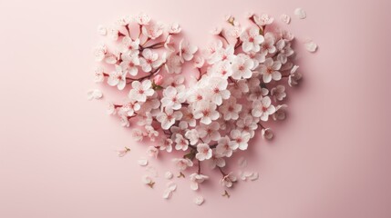  a heart - shaped arrangement of pink flowers on a pink background with space for a text or an image of a heart - shaped arrangement of pink flowers on a pink background.