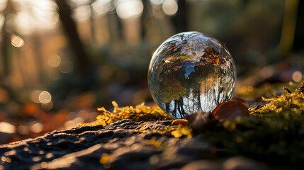 A reflective bubble captures the changing seasons as trees stand tall, bridging the gap between...