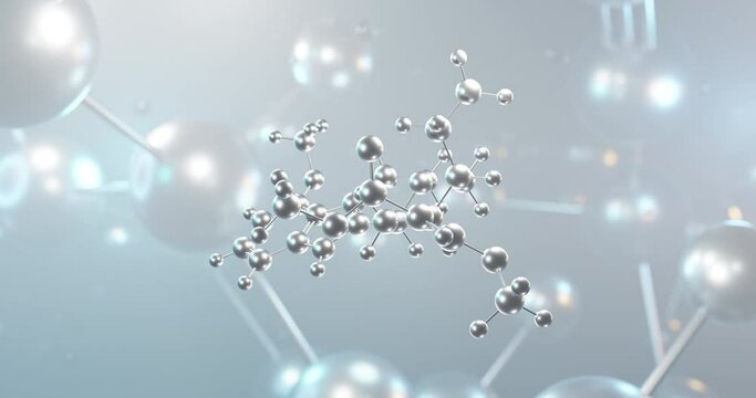 Mitragynine rotating 3d molecule, molecular structure of kratom, seamless video