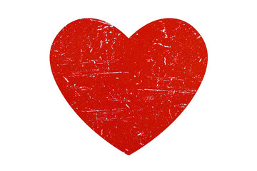 Big red grunge heart isolated with Scratcheds isolated on transparent background. Valentine's day...