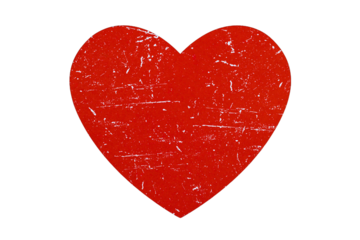 Big red grunge heart isolated with Scratcheds isolated on transparent background. Valentine's day clipart.

