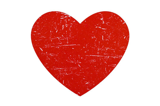 Big red grunge heart isolated with Scratcheds isolated on transparent background. Valentine's day clipart.
