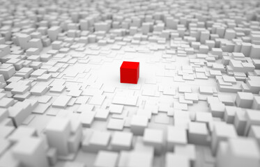 White perspective block red cube in the middle stock photo