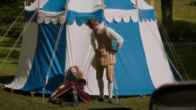 Medieval Actors Performing By The Tent