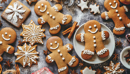 assorted gingerbread cookies, evoking holiday cheer and warmth with festive shapes and colors
