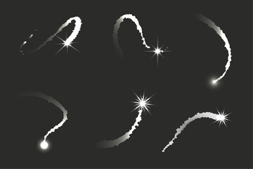 Magic Star light curve tail. Flare Christmas star line trail and transparent element motion. Vector isolated shining light effects - obrazy, fototapety, plakaty