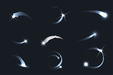 Fototapeta na wymiar Magic Star light curve tail. Flare Christmas star line trail and transparent element motion. Vector isolated shining light effects