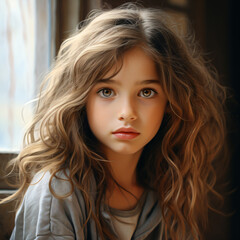 Naklejka premium Portrait of a cute girl. Generative AI