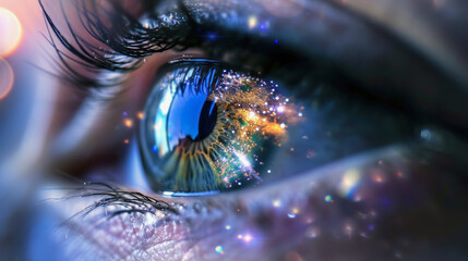 illustration of a universe reflection in eye close up - 698278993
