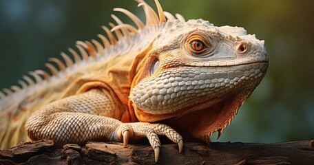 Fototapeta premium Closeup of Albino iguana on wood