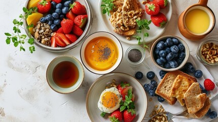 A Beautifully Set Table with a Variety of Delicious Food and Fresh Fruits