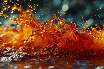 Vibrant Orange Liquid Splashing Into Crystal Clear Water - obrazy, fototapety, plakaty