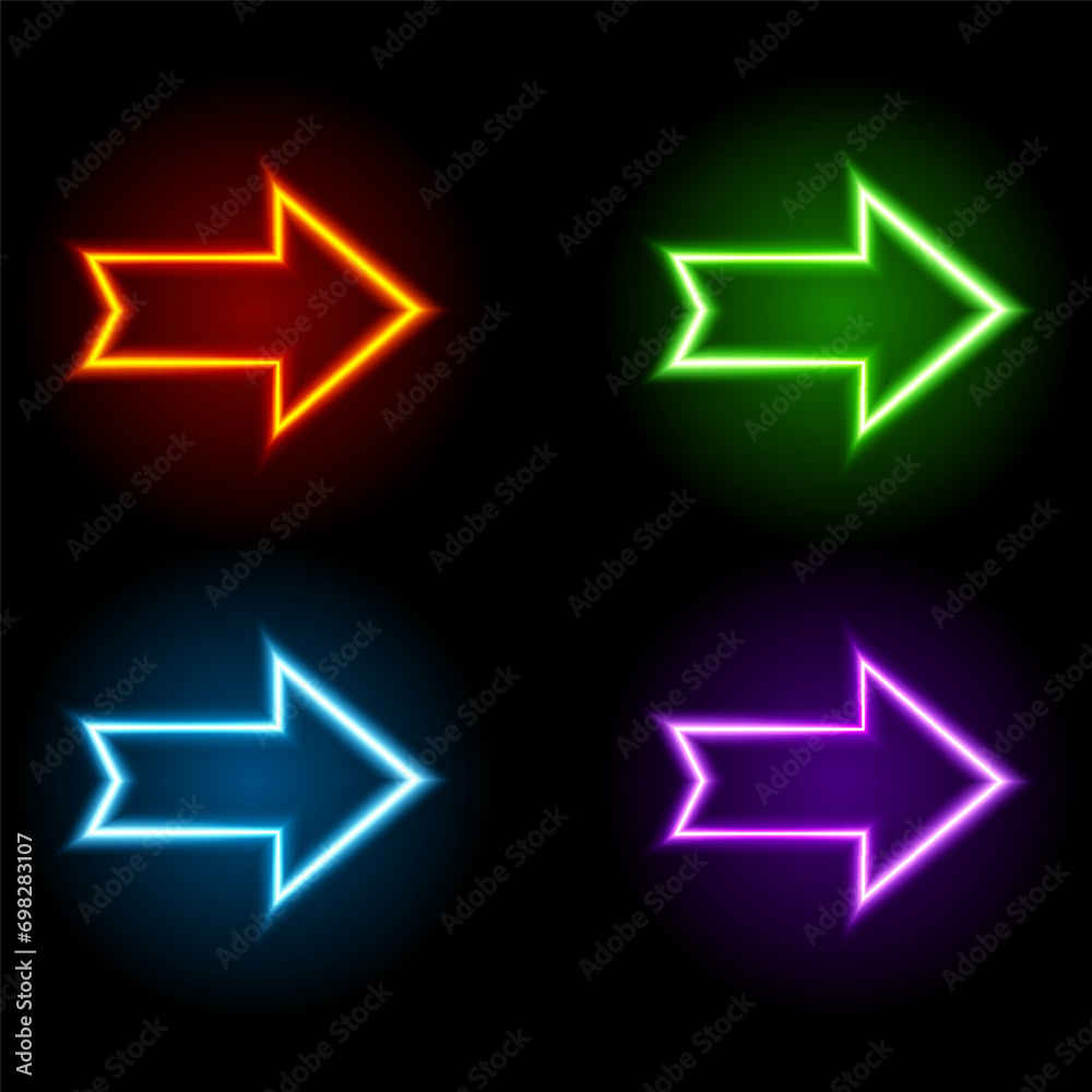 Wall mural Neon arrow set, colorful direction symbols, vector illustration.