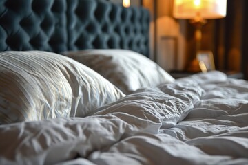 Close-Up of a Bed with Crisp White Sheets and Plush Pillows