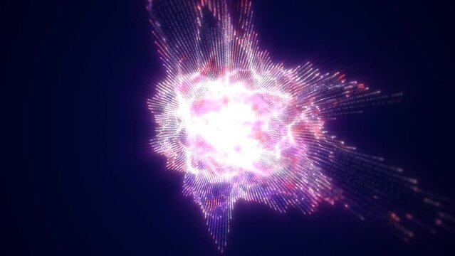 Abstract glowing looped light hi-tech energy purple sphere atom clot of energy from lines and particles futuristic, abstract background