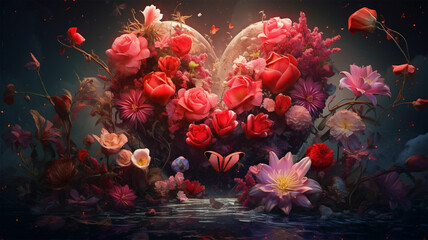 Obraz na płótnie Canvas colorful flowers On Valentine's Day sweet love.