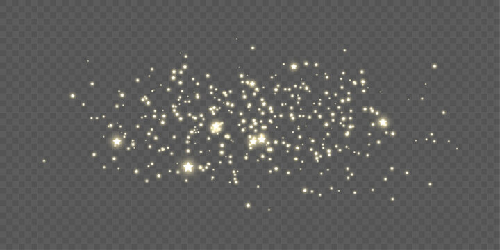 Realistic golden star dust light effect isolated on transparency grid layer. Stock royalty free vector