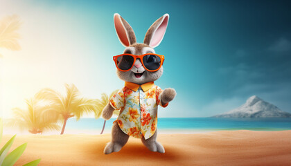 happy smiling bunny on the beach