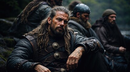 Fototapeta premium recreation of viking charging into battle